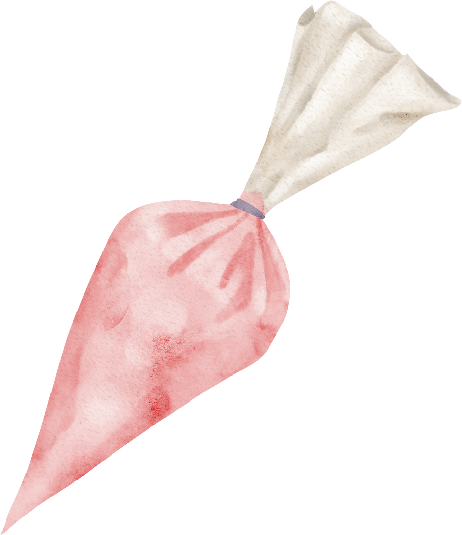 Watercolor illustration of pink piping bag for cooking cakes